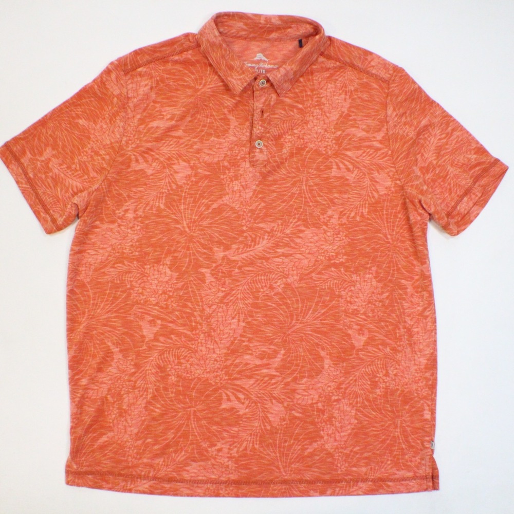 Tommy Bahama Palmetto Men's XL Beach Tropical‎ Aloha Hawaiian Golf Polo Orange